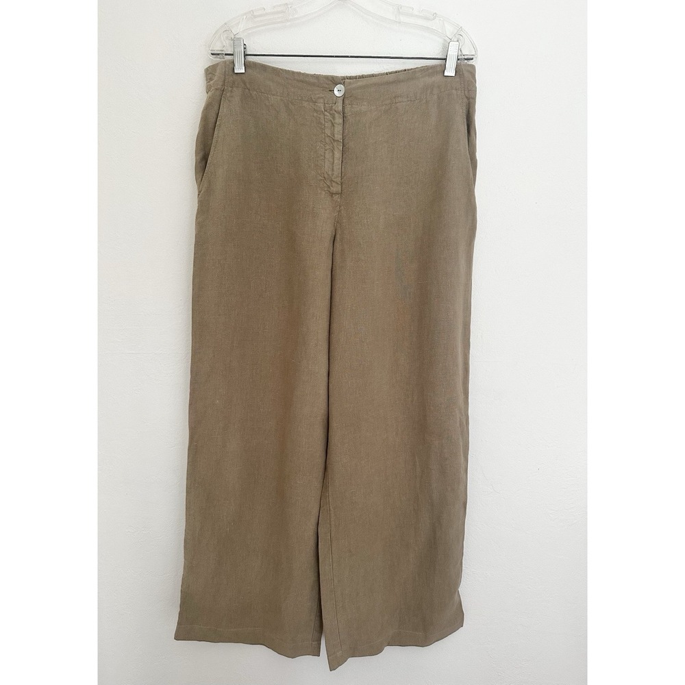 OSKA Linen Pants Womens 10/12 -3 Beige Regular Wide Leg Trousers Minimalist